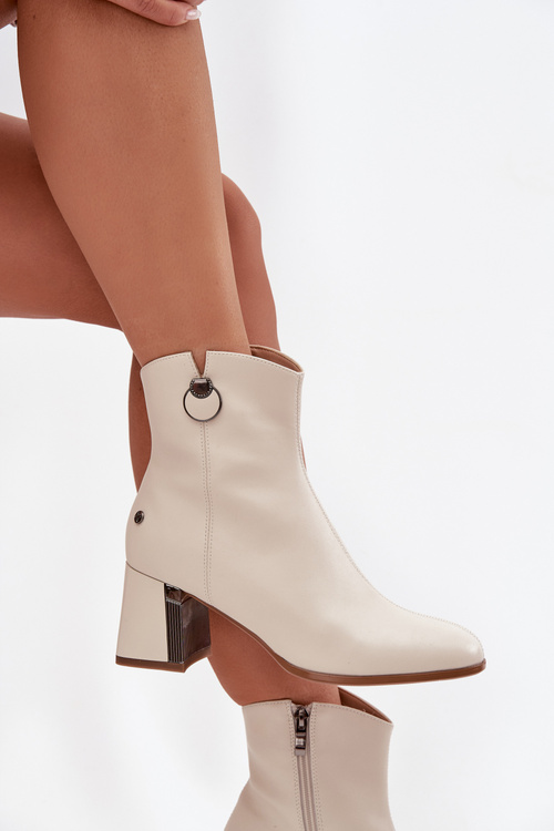 Insulated leather ankle boots with heel Maciejka K7203-04 beige