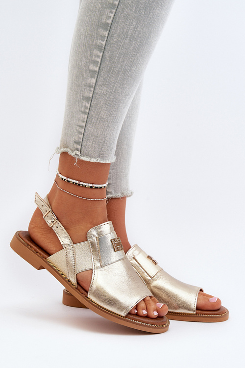 Sandały Damskie Skóra Naturalna Złote Zazoo 40385