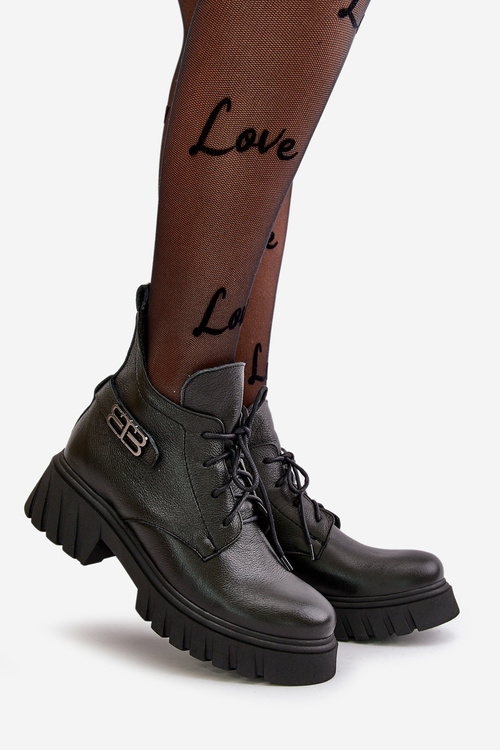 Zazoo 60483 Women's Leather Ankle Boots With Low Shaft Insulated Black