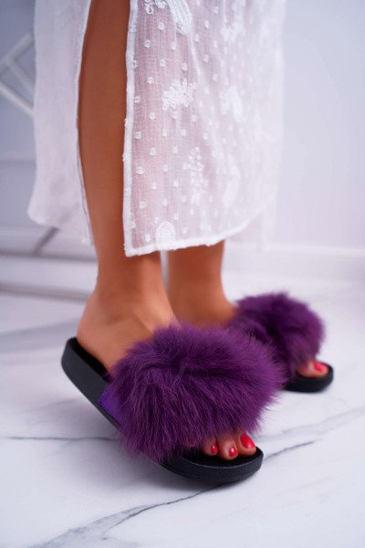 Women's Flip Flops With Fur Purple Mellow