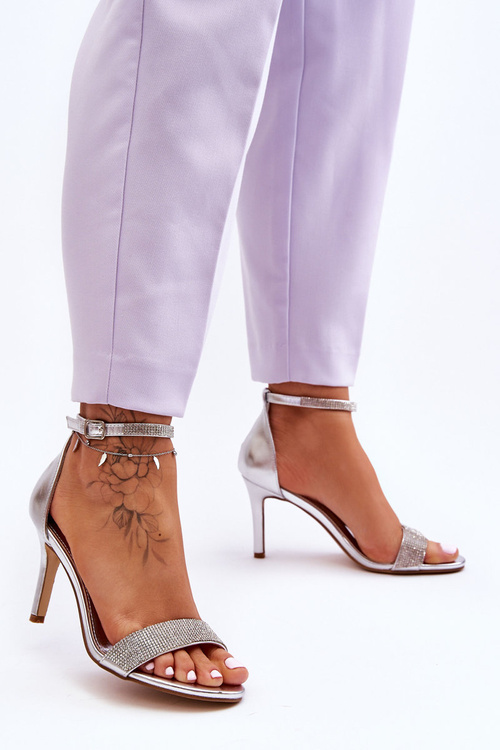 Women's Sandals On A High Heel With Rhinestones Silver Perfecto