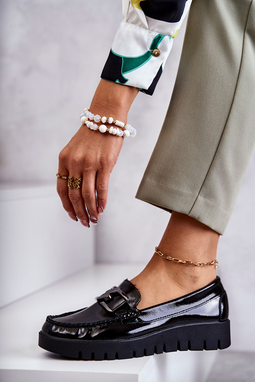 Półbuty Loafery Modne Skóra Czarne Kjersti