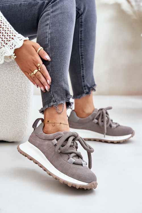 Damskie Zamszowe Sneakersy Grube Sznurowanie Szare Artiker 54C1465