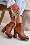 Lined Women's Boots with Chunky Heel Faux Leather Brown Teresine