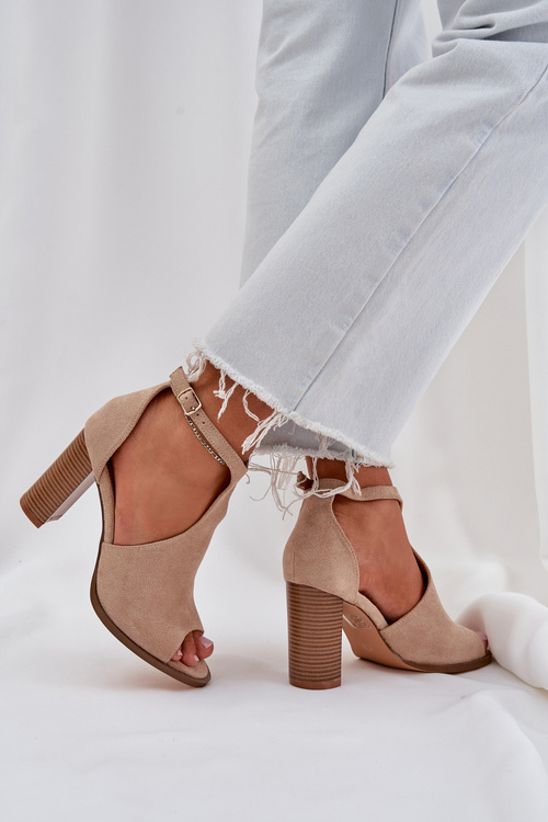 Block Heel Sandals Made Of Eco Suede Beige Lanadriena