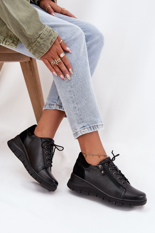 Leather Women's Platform Shoes Vinceza 39964 Black