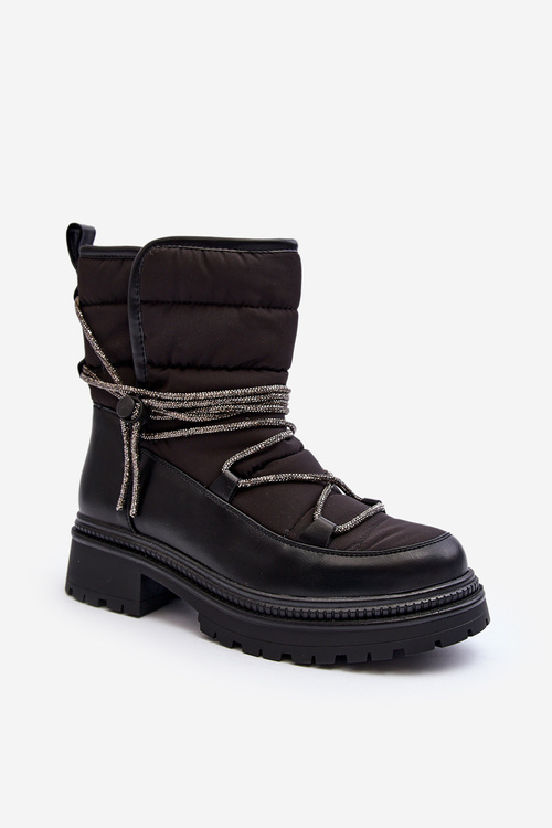 Women's Snow Boots with Decorative Lacing Black Rilana