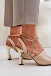 Leather High Heel Sandals With Decorative Bracelet CheBello 4440 Beige