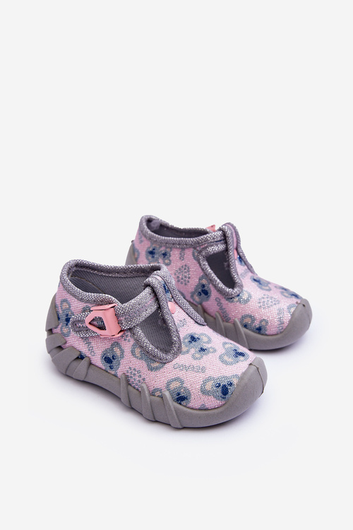 Buty Papcie Befado Błyszczące 110P474 Szaro-Różowe