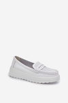 Women's Leather Moccasins On Platform And Wedge White Elanindel
