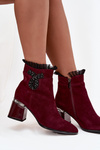 Suede Leather Women's Ankle Boots On Heel With Decoration Insulated D&A MR52-127 Bordeaux
