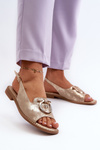Elegant Women's Sandals with Gold Embellishment on Flat Heel Gold S.Barski KV27-053