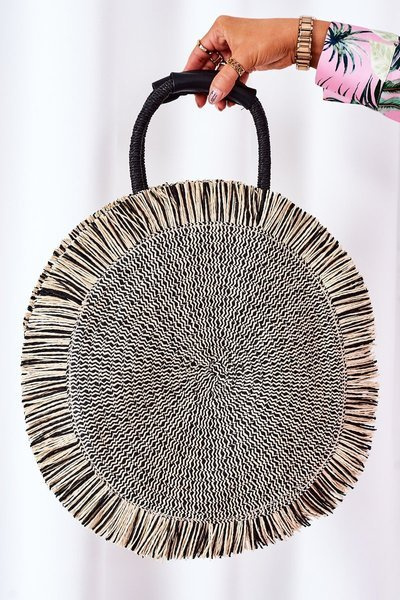 Braided Round Bag BRUNO ROSSI Black-Beige