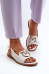 Elegant Women's Sandals with Gold Decoration on Flat Heel Silver S.Barski KV27-053