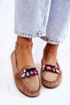 Women's suede loafers with decorations Beige Janetta