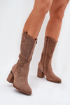 Perforated Cowboy Boots To Mid Calf S.Barski HY51-238 Brown