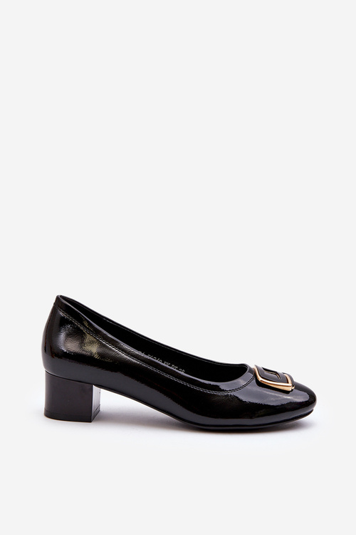 Black Patent Court Shoes with Ornament Enollia