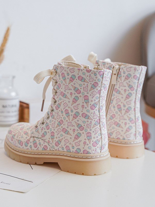 Zip-Up Lined Children's Boots Beige Dolida
