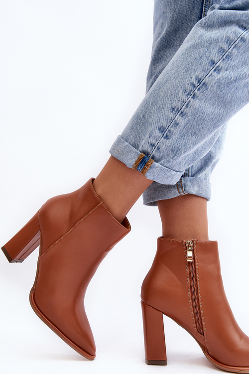 Botki Damskie Skórzane Słupek Brązowe Saitana S1753