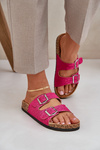 Fabric sandals on cork sole with buckles fuchsia Atera