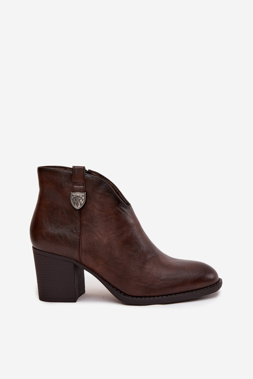 Insulated women's ankle boots on a heel made of eco leather chocolate Italian