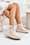 Slip On Women's Ankle Boots On Platform With Decoration Eco Suede Light Beige Ciatheia