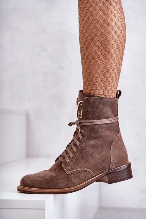 Lace-up suede boots With Decoration Nicole 2750 Brown