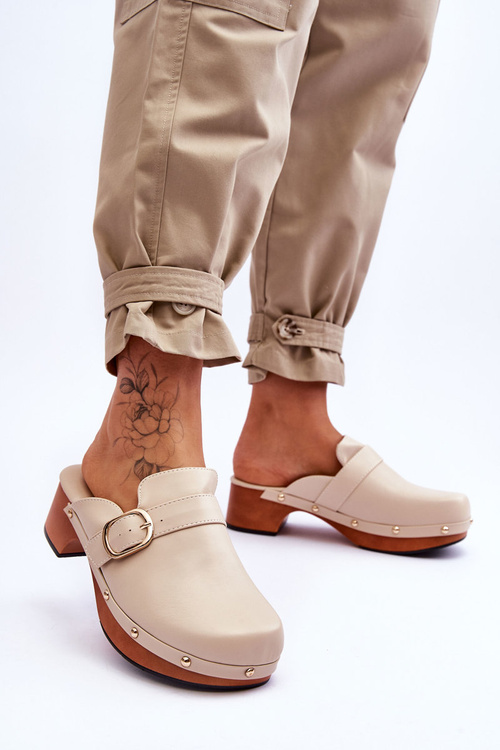 Women's Leather Slippers Clogs Beige Fanett