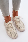 Leather Women's Sneakers with Lacy Pattern Beige Ilvima