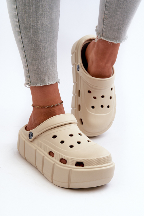 Klapki Damskie Na Platformie Piankowe Beżowe Itubia 