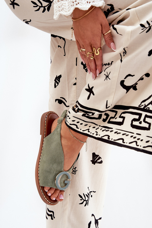 Flat Sandals With Decoration Green Haliones