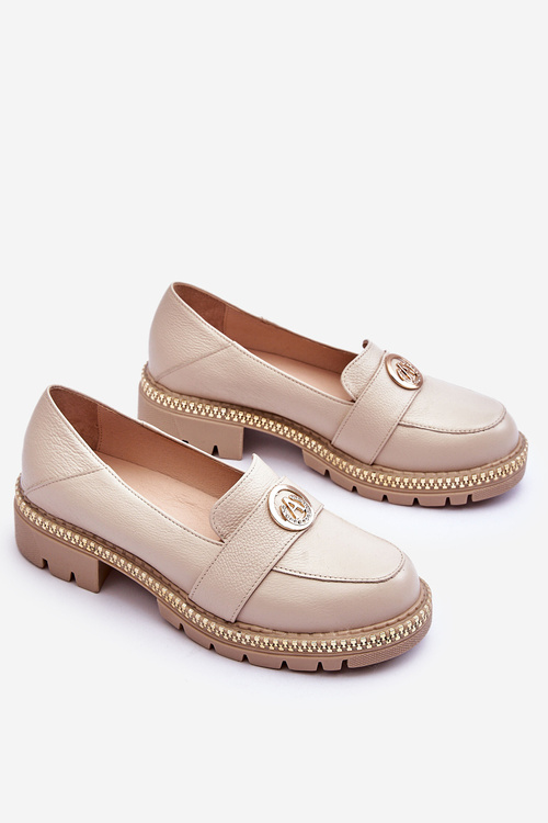 Elegant Leather Loafers Light Beige Laverne