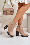 Warm Women's Ankle Boots with High Block Heel Beige Terisanna