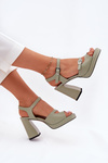 Ladies leather sandals on heel Vinceza 77110 green