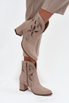 Suede openwork women's ankle boots with heel Zazoo 3647 Cappuccino