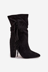 Darlina Women's Ankle Boots With Fringes And Gathering Insulated Black