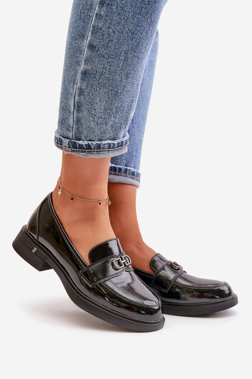 Lacquered Women's Moccasins Made Of Natural Leather Black Vinceza 58409