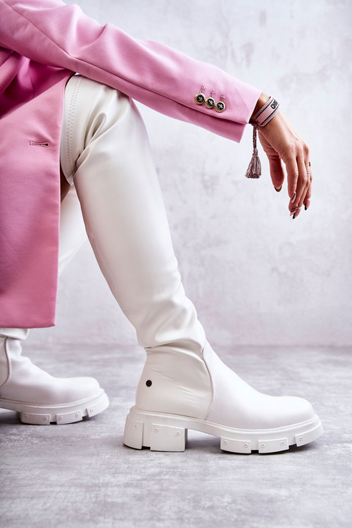 Leather Boots Over the knee On Flat Heel GOE KK2N4022 White