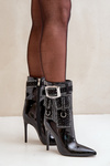 Embellished ankle boots made of patent eco leather on stiletto black