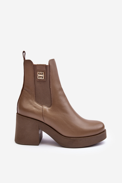 Leather Women's Boots on Heel Lemar Brown Kodra