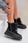 Damskie Śniegowce Platforma Haft Czarne Naleris