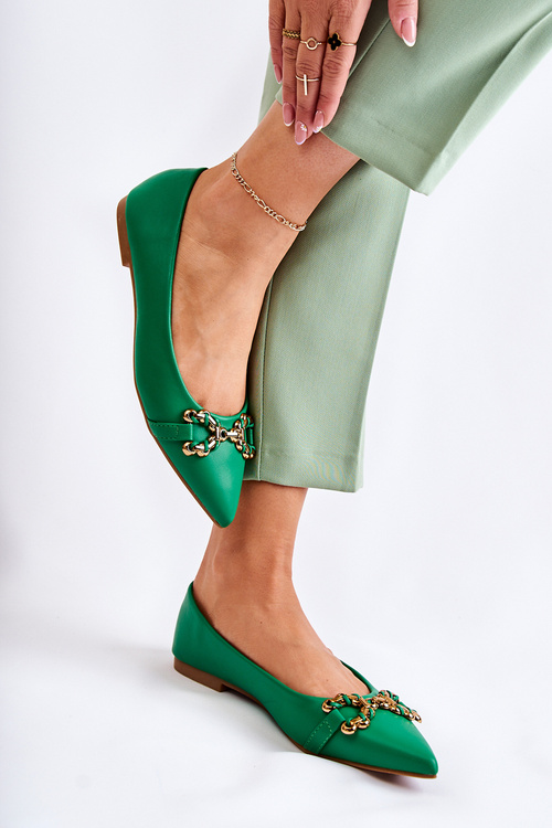 Women's Leather Ballerinas In Spitz With Decoration Green Carlos