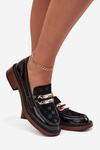 Leather Lacquered Ladies Moccasins With Separate Detail D&A MR52-173 Black