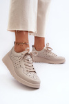 Openwork Women's Sneakers with Wedge Natural Leather Beige S.Barski LR482