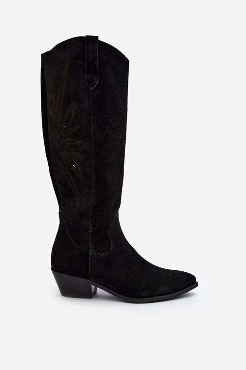 Zazoo 2909 Suede Cut-Out Boots with Low Heel Black