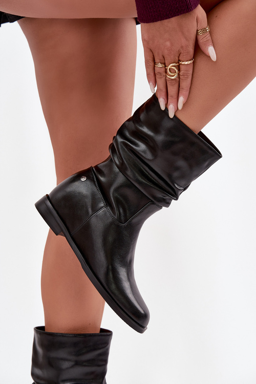 Leather Women's Boots With Gathering Lined Maciejka K7211 02 Black