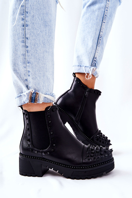 Botki Sztyblety Z Dżetami Czarne Comonis