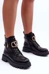 Stylish Lace-up Boots with Ornament Black Ollia