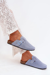 Womens clogs and on cork platform with buckle blue Klarae