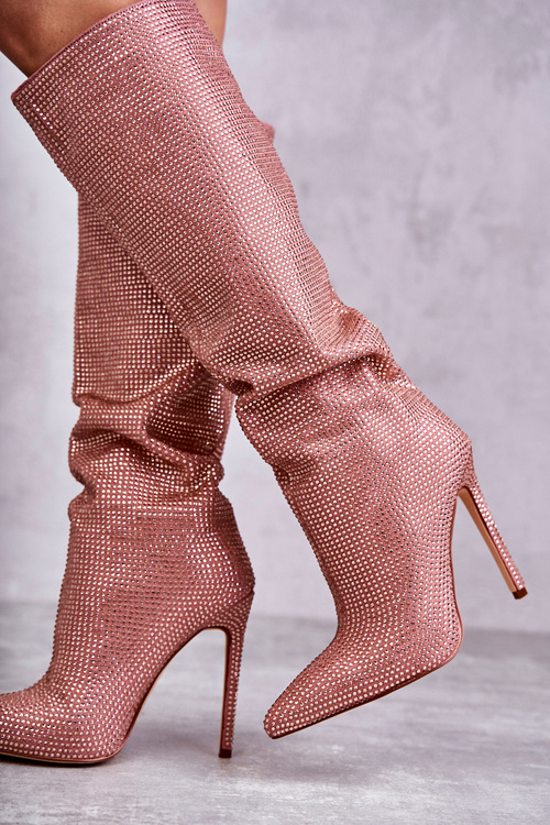 Fashionable Boots On High Heel With Cubic Zirconia Pink Lovisa